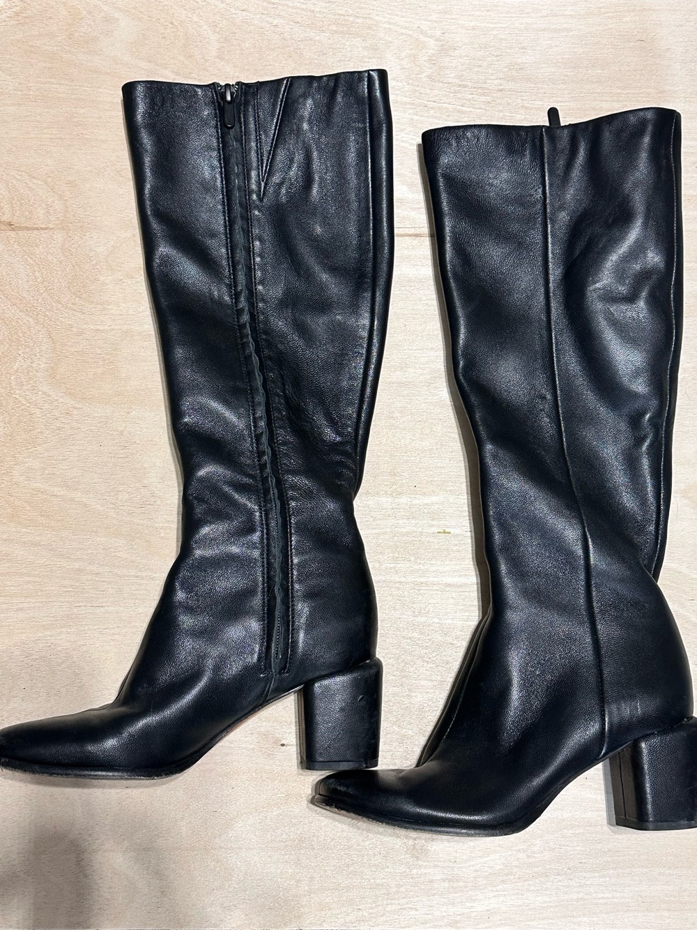 Vince Black Leather Knee-High Block Heel Boots size 36